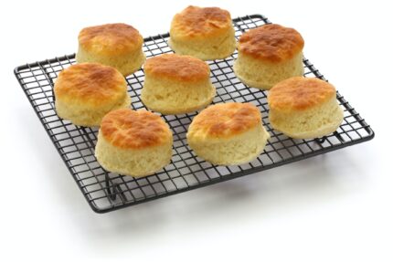 freshly baked buttermilk biscuits on cooking wire rack