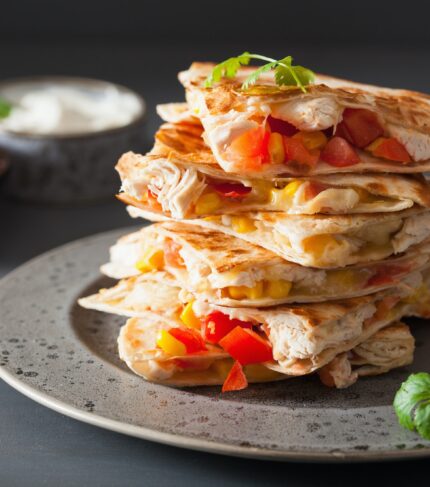 mexican quesadilla with chicken tomato corn cheese